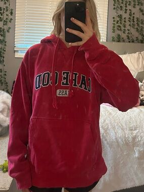 Red Graphic Hoodie with Chest Lettering